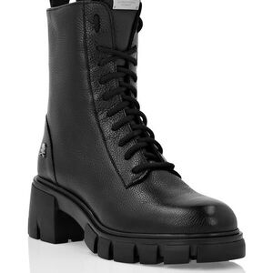 Philipp Plein Black Leather Combat Boots